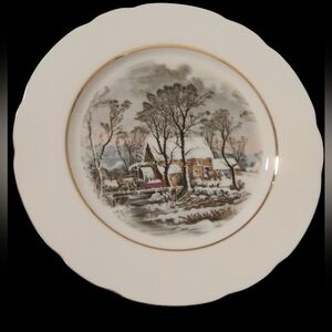 Avon Scenic Winter Plate with Gold Trim 1977 Cottagecore Grandmacore Collectors